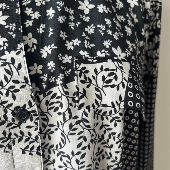 🖤Calvin Klein Women's XL Patchwork Print -button down Relaxed Shirt black White - Picture 3 of 13